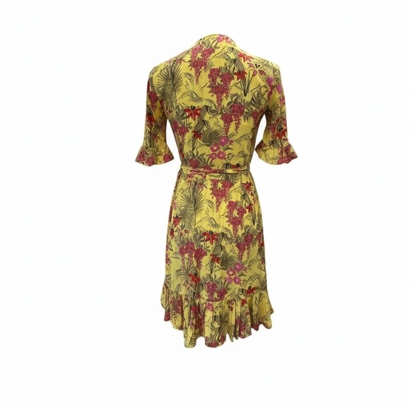 ZARA Yellow Floral Wrap Dress | Belted Midi | Size S - Picture 3 of 4